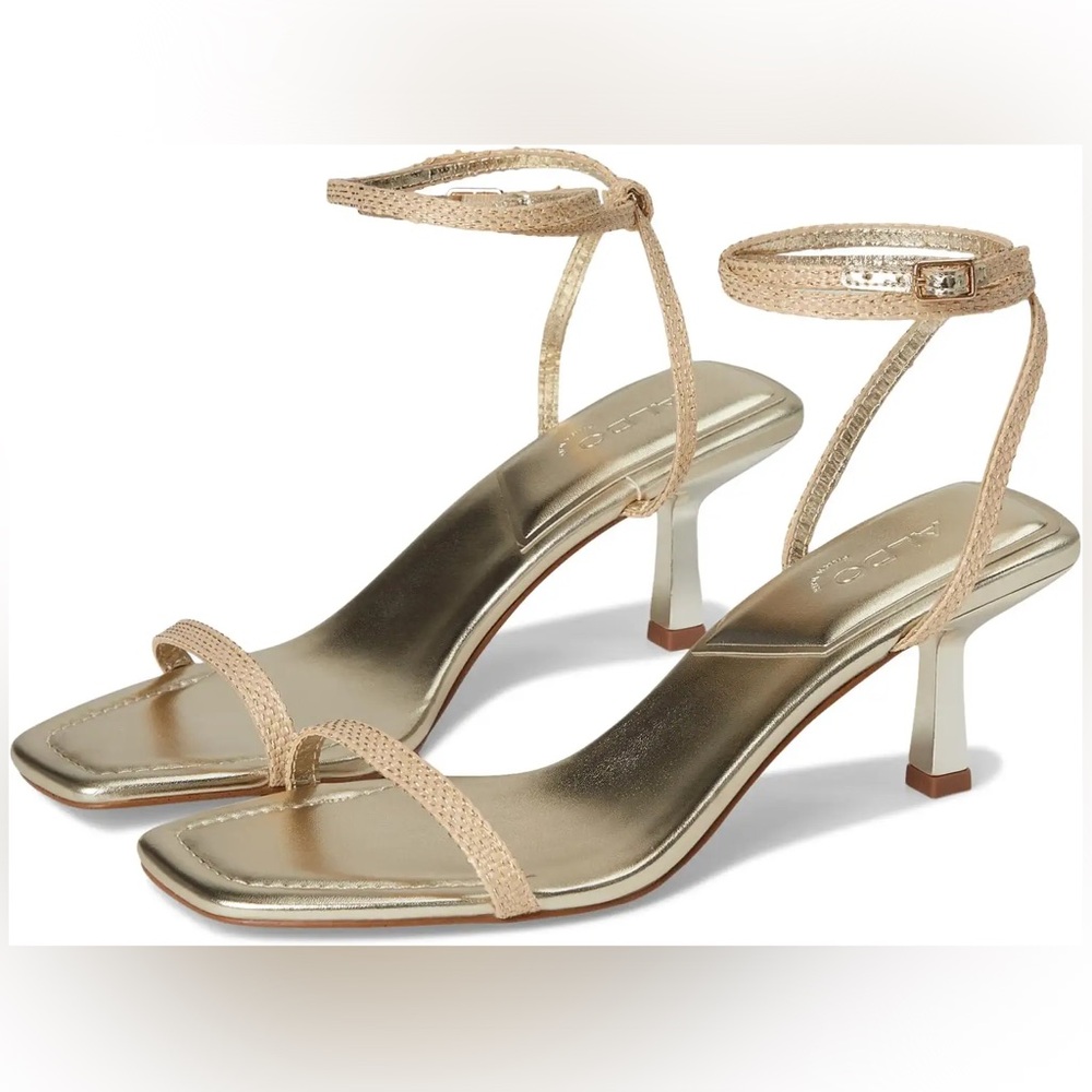 Aldo Metallic Gold Ankle Strap Heels